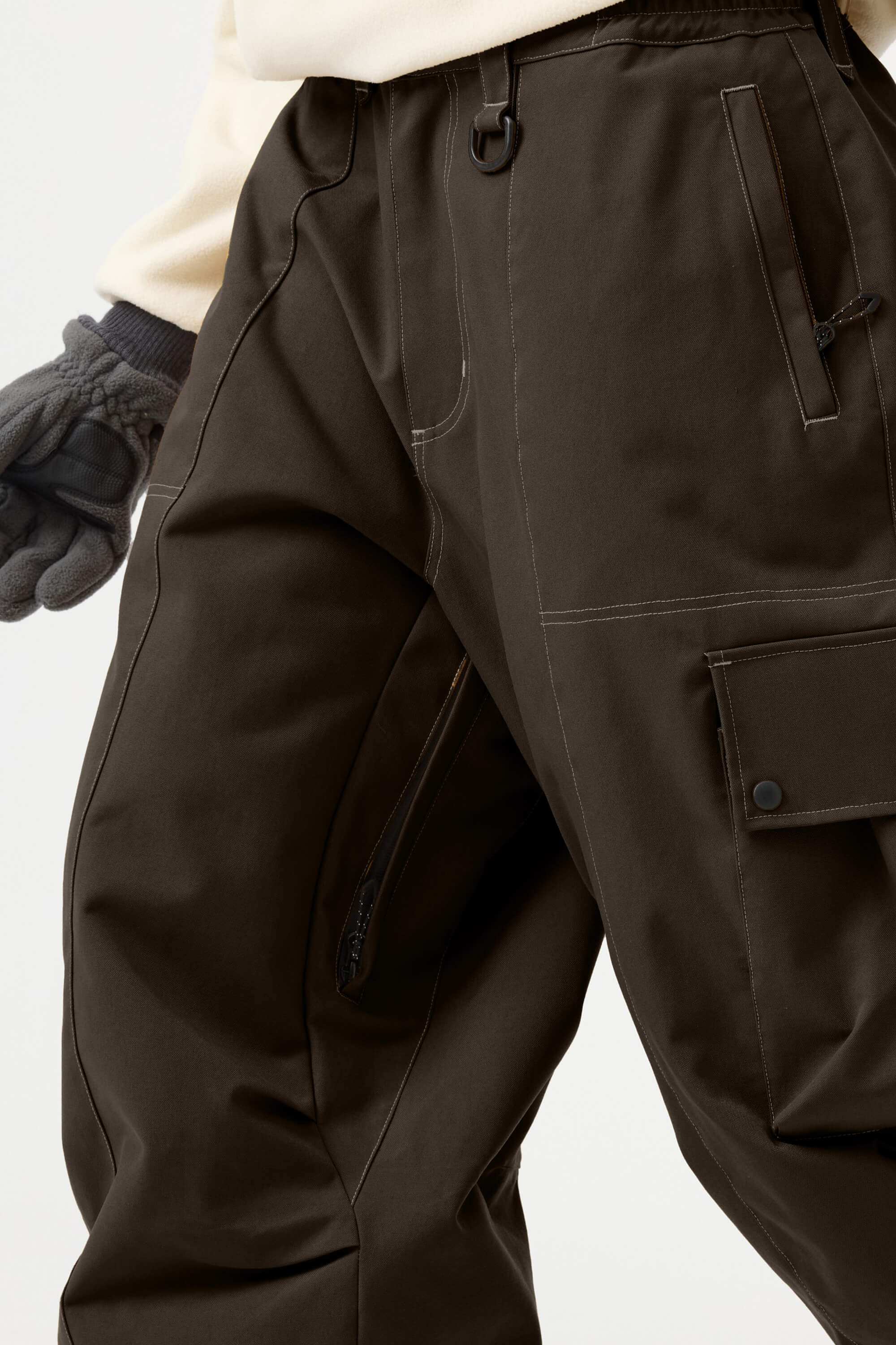 Women's Dark Brown Baggy Oxford Ski Pants Wear-Resistant Snow Pants