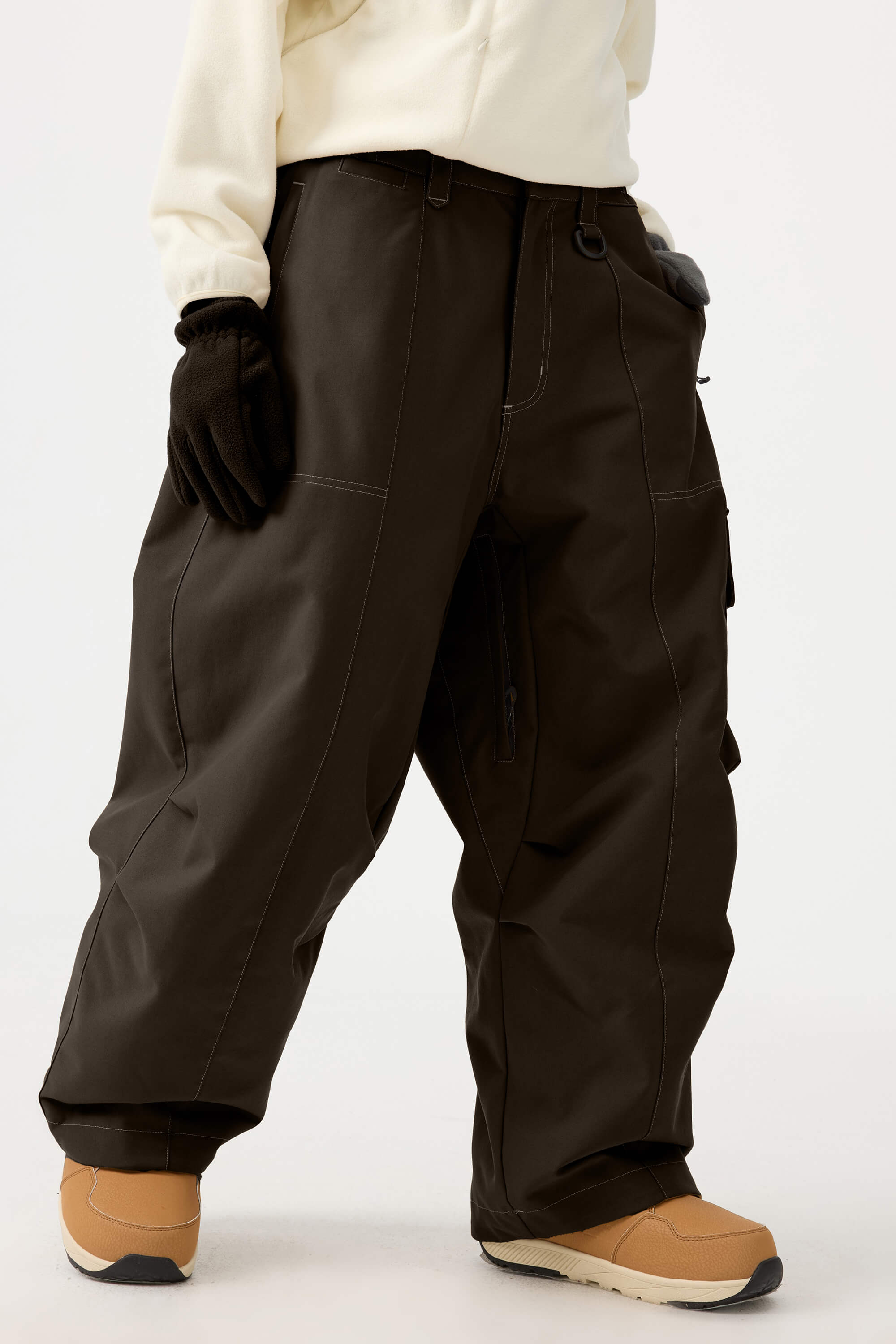 Women's Caramel Baggy Oxford Ski Pants Wear-Resistant Snow Pants