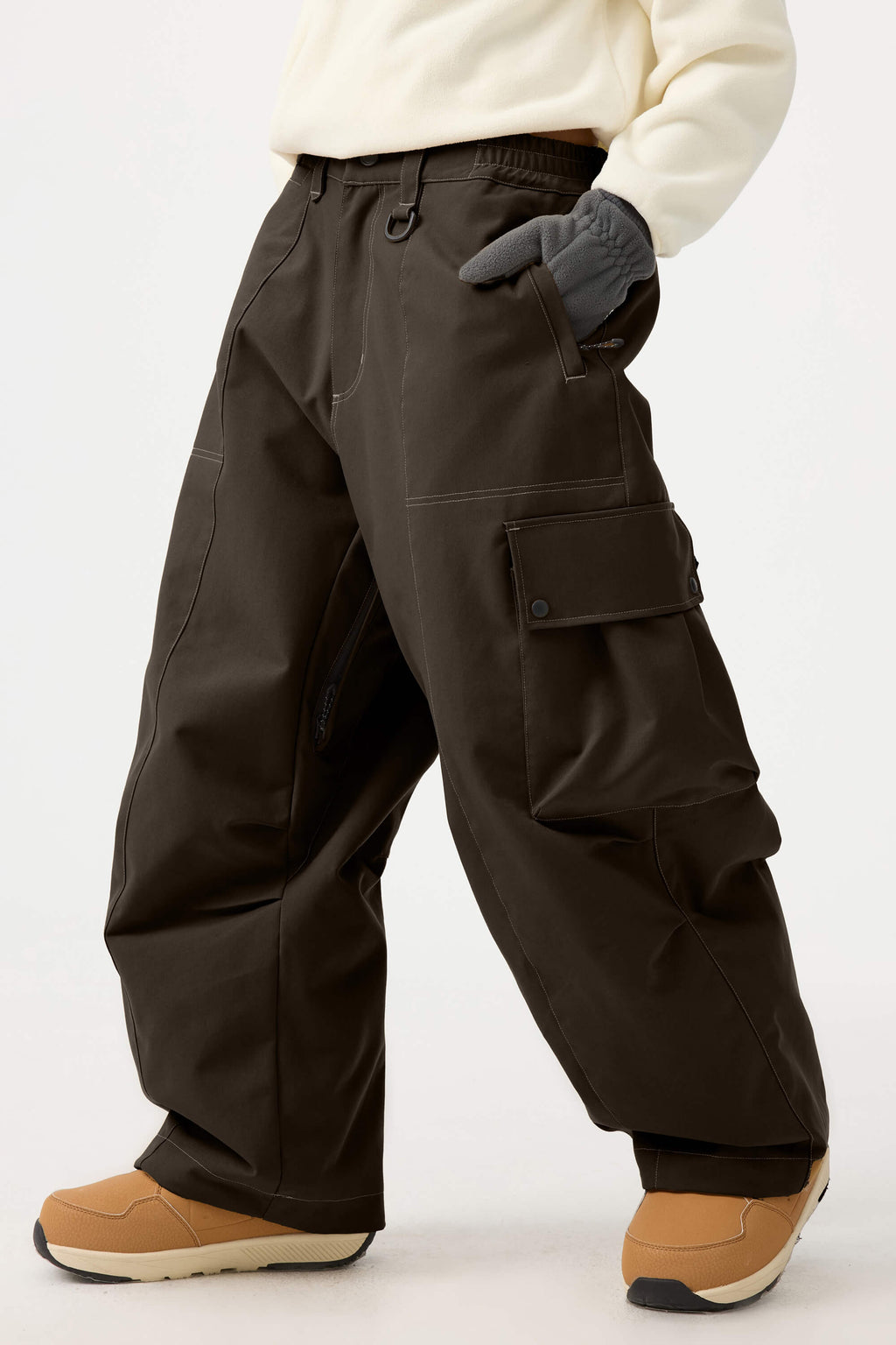 Women's Black Baggy Oxford Ski Pants Wear-Resistant Snow Pants