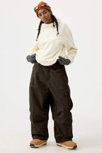 Women's Black Baggy Oxford Ski Pants Wear-Resistant Snow Pants