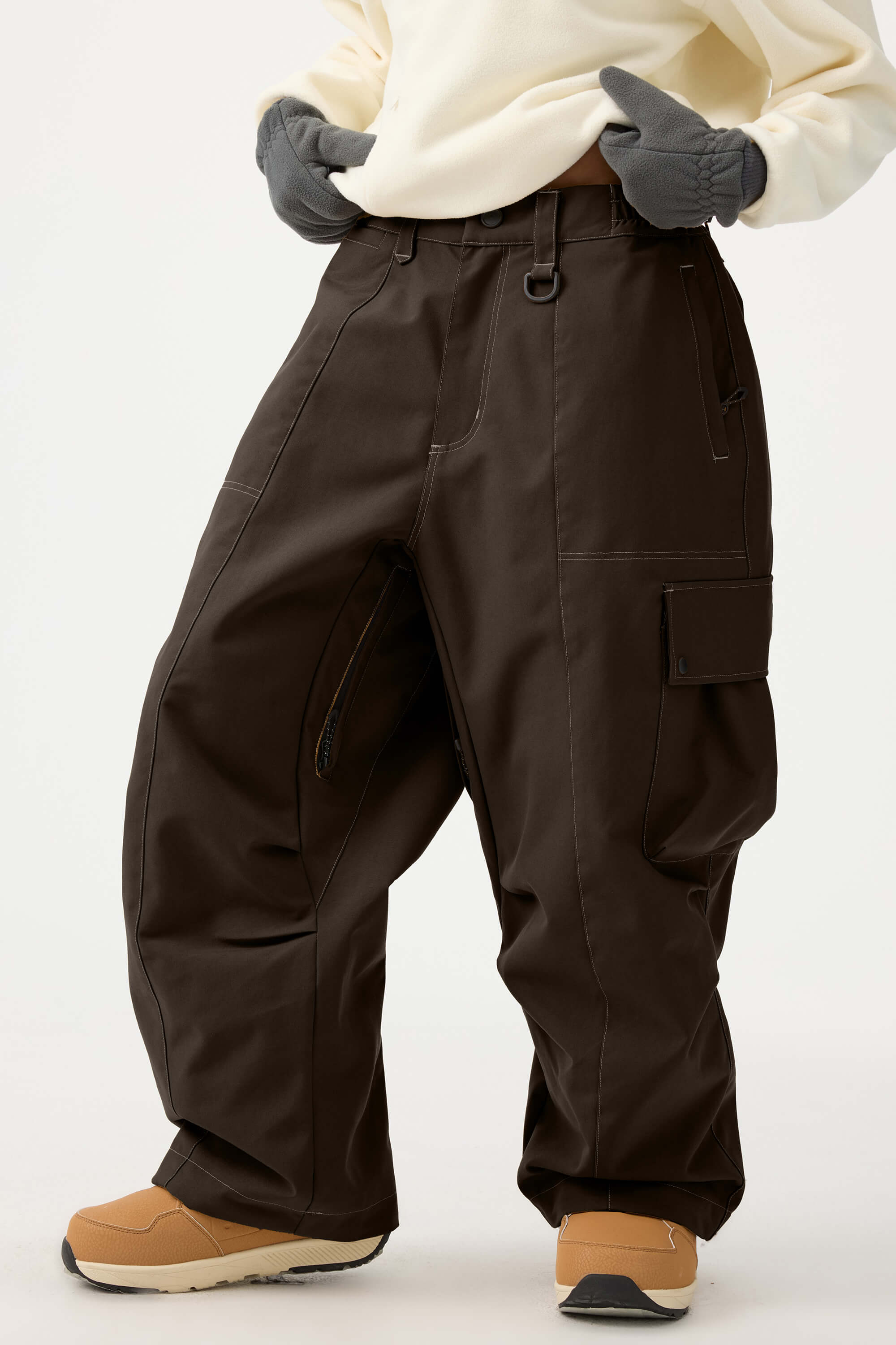 Women's Caramel Baggy Oxford Ski Pants Wear-Resistant Snow Pants