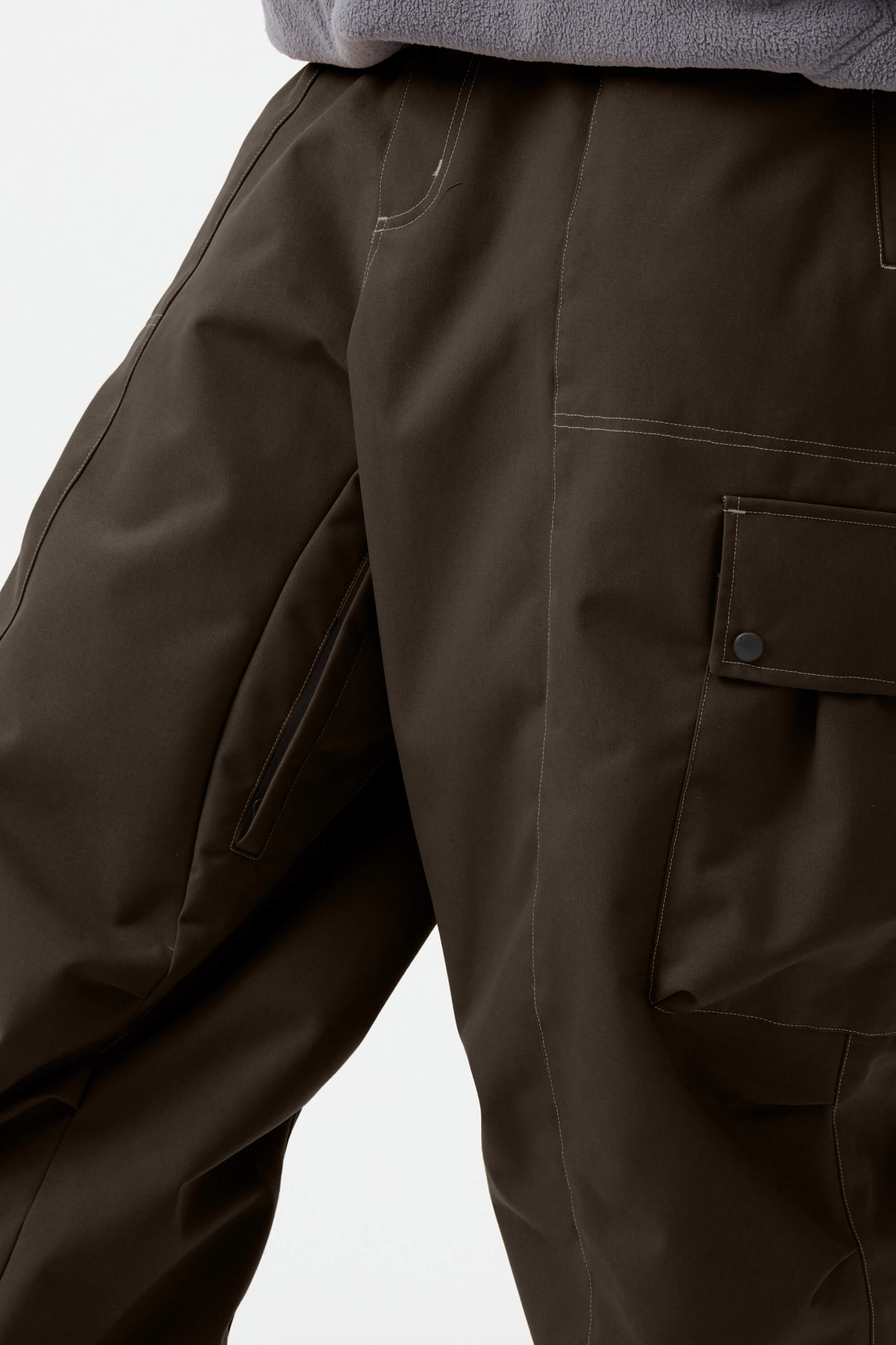 Men's Dark Brown Baggy Oxford Ski Pants Wear-Resistant Snow Pants