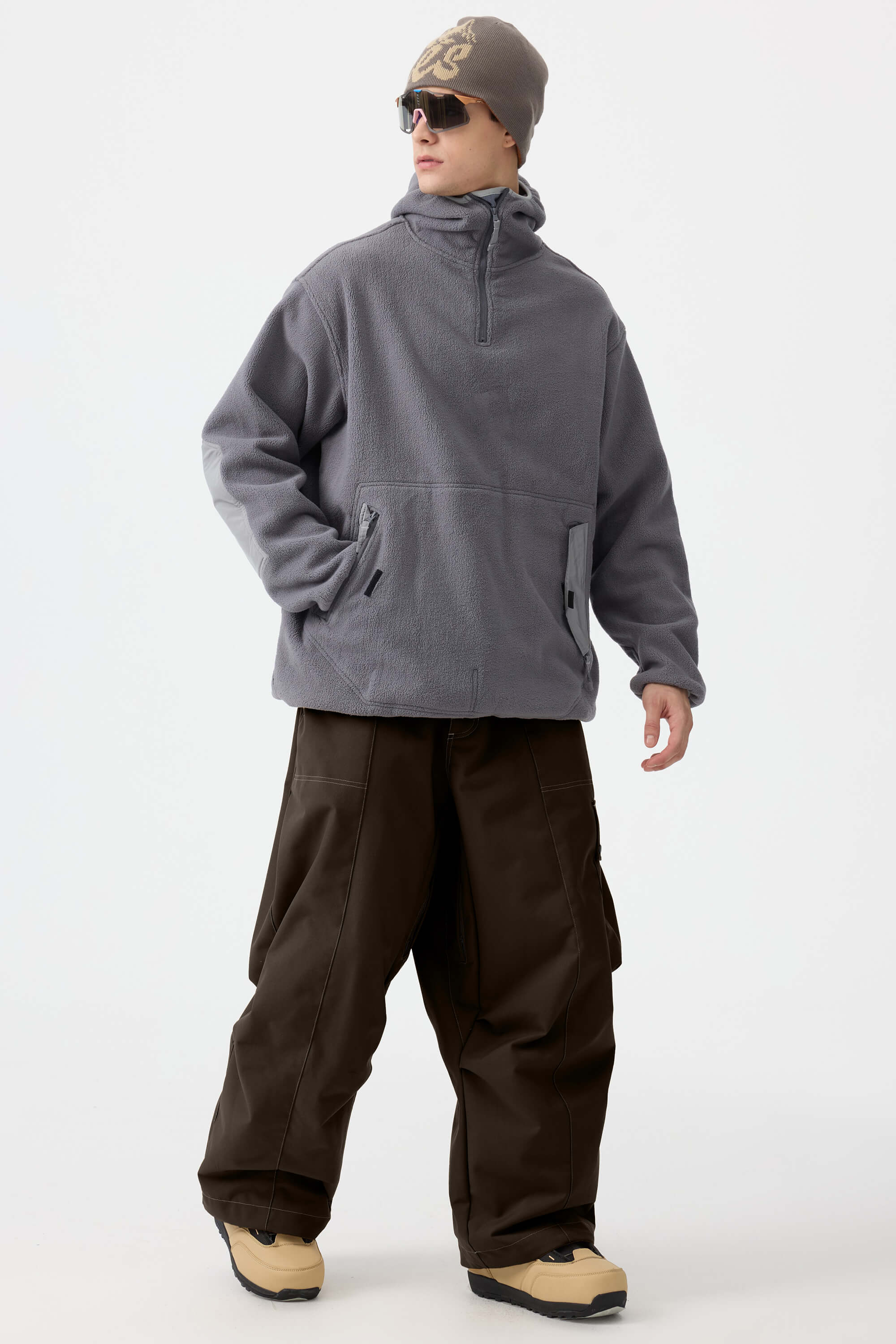 Men's Beige Baggy Oxford Snow Pants Wear-resistant Ski Pants - Gsou Snow