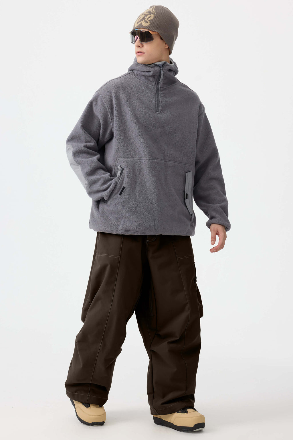 Men's Black Baggy Oxford Ski Pants Wear-Resistant Snow Pants