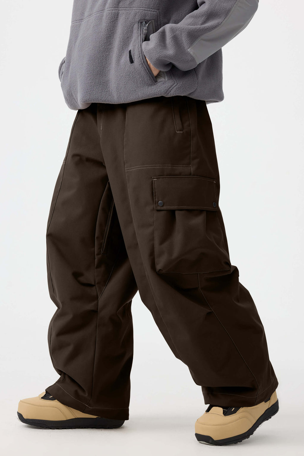 Men's Dark Brown Baggy Oxford Ski Pants Wear-Resistant Snow Pants