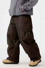 Men's Dark Brown Baggy Oxford Ski Pants Wear-Resistant Snow Pants