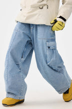 Women's Dark Brown Baggy Oxford Ski Pants Wear-Resistant Snow Pants