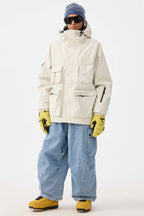 Women's Beige Baggy Oxford Ski Pants Wear-Resistant Snow Pants