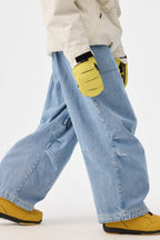 Women's Black Baggy Oxford Ski Pants Wear-Resistant Snow Pants