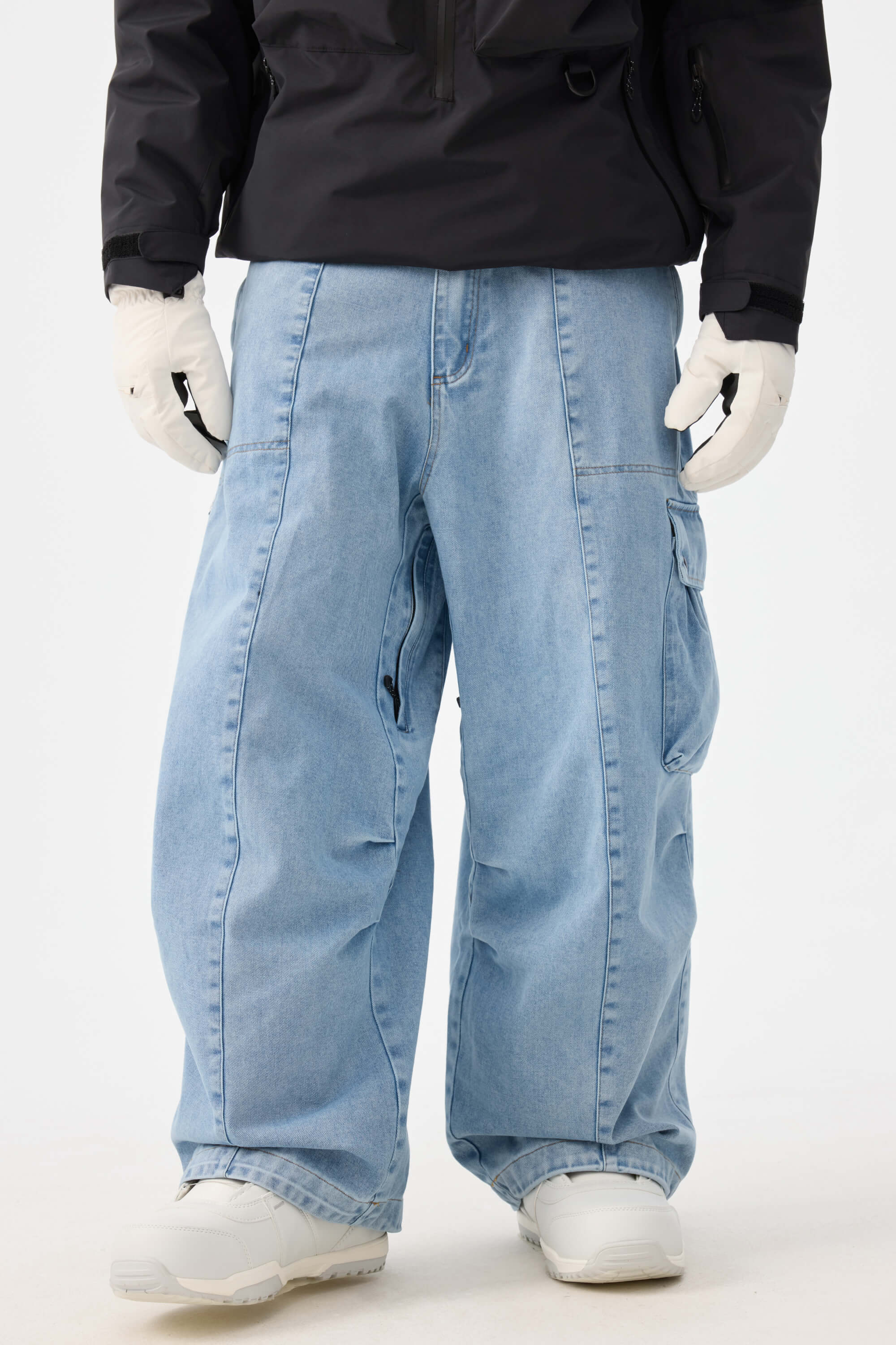 Men's Dark Brown Baggy Oxford Ski Pants Wear-Resistant Snow Pants