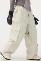 Women's Khaki Baggy Multi-Pocket Ski Pants Corduroy Snow Pants