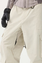Women's Beige Baggy Multi-Pocket Ski Pants Corduroy Snow Pants