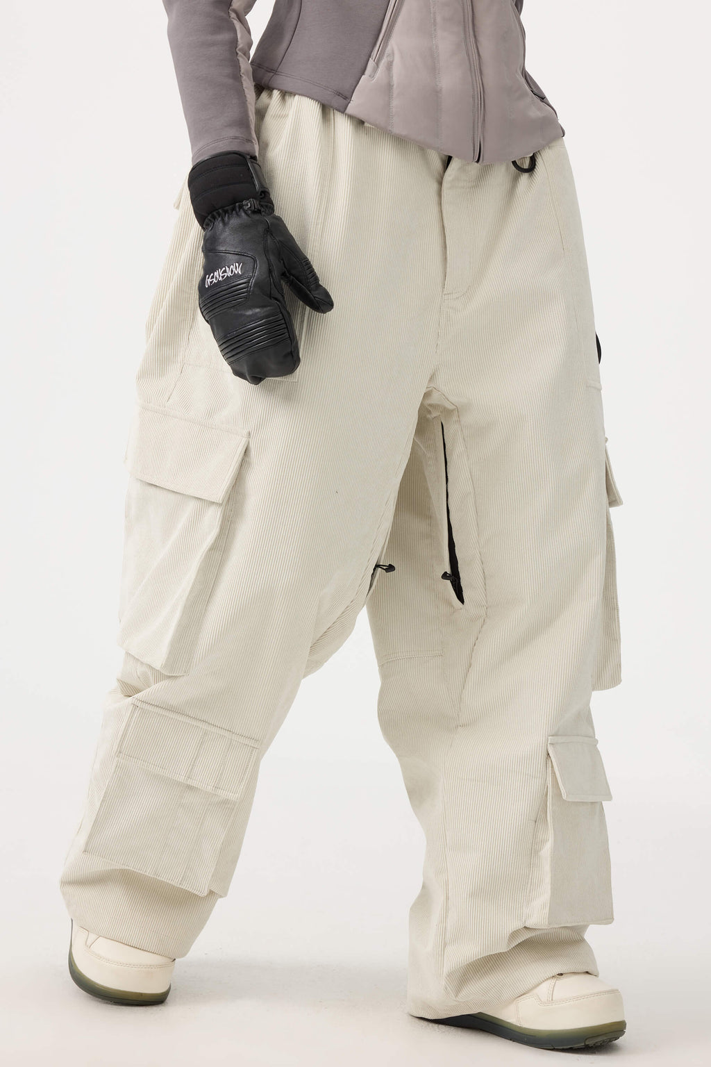 Women's Khaki Baggy Multi-Pocket Ski Pants Corduroy Snow Pants