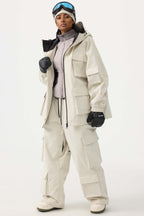 Women's Burgundy Baggy Multi-Pocket Ski Pants Corduroy Snow Pants