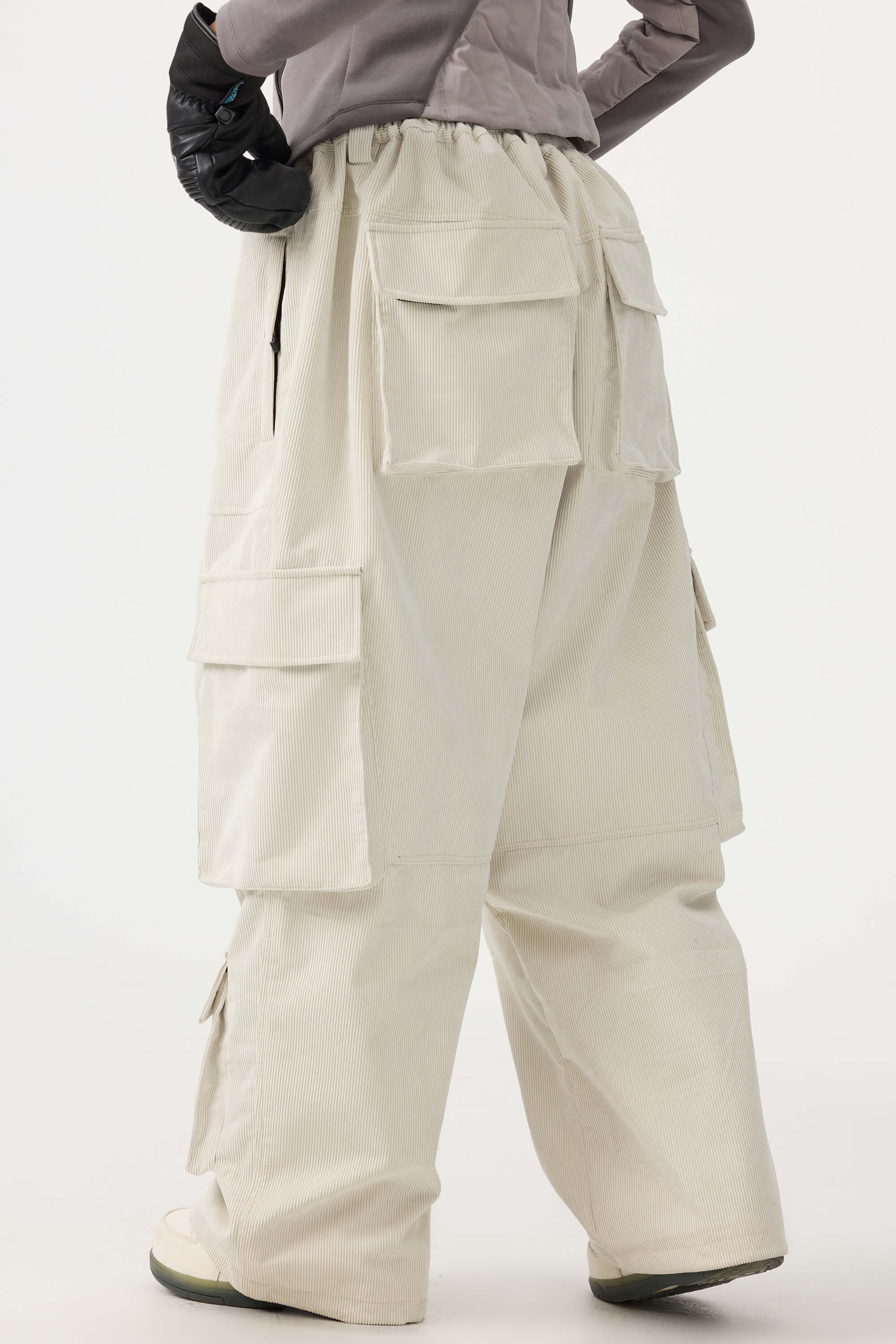 Women's Khaki Baggy Multi-Pocket Ski Pants Corduroy Snow Pants