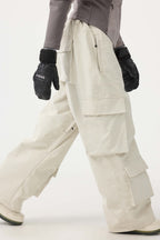 Women's Black Baggy Multi-Pocket Snow Pants Corduroy Ski Pants - Gsou Snow