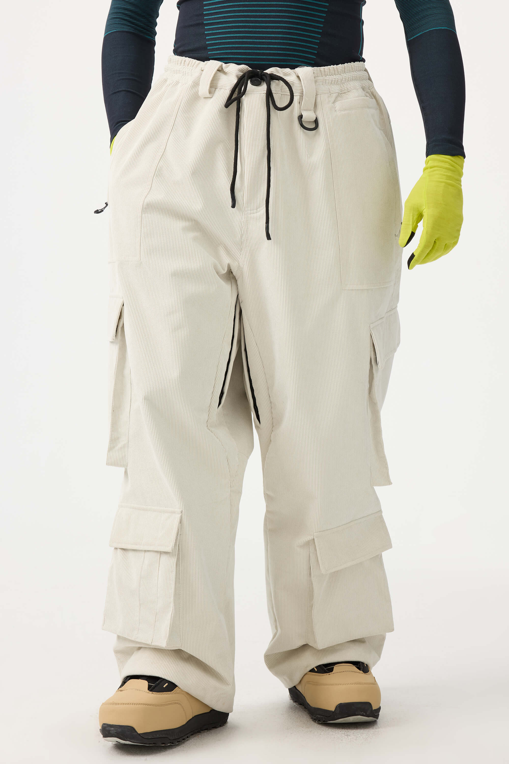 Men's Burgundy Baggy Multi-Pocket Ski Pants Corduroy Snow Pants