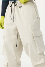 Men's Burgundy Baggy Multi-Pocket Ski Pants Corduroy Snow Pants