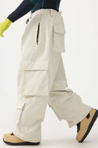 Men's Burgundy Baggy Multi-Pocket Ski Pants Corduroy Snow Pants