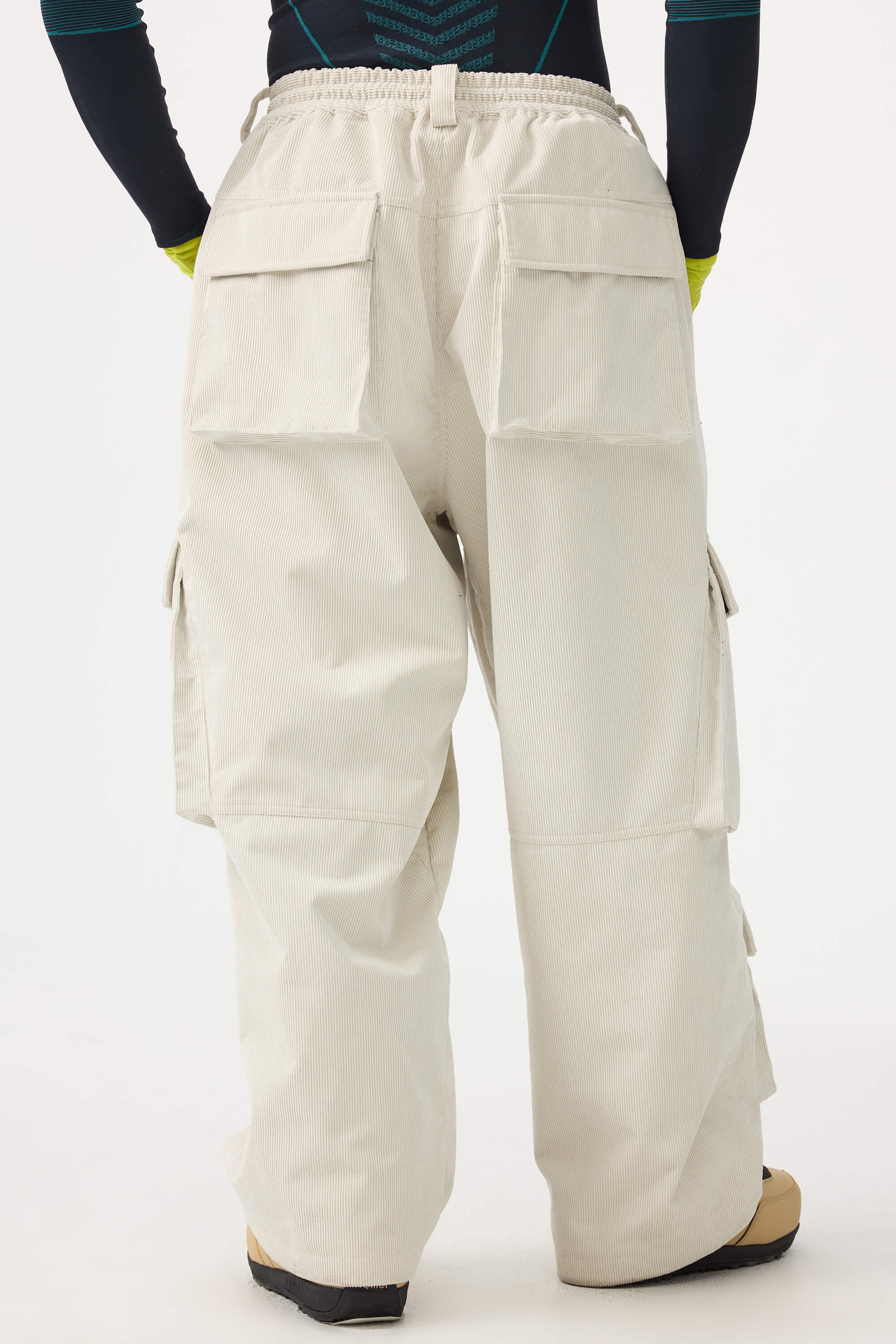 Men's Beige Baggy Multi-Pocket Ski Pants Corduroy Snow Pants