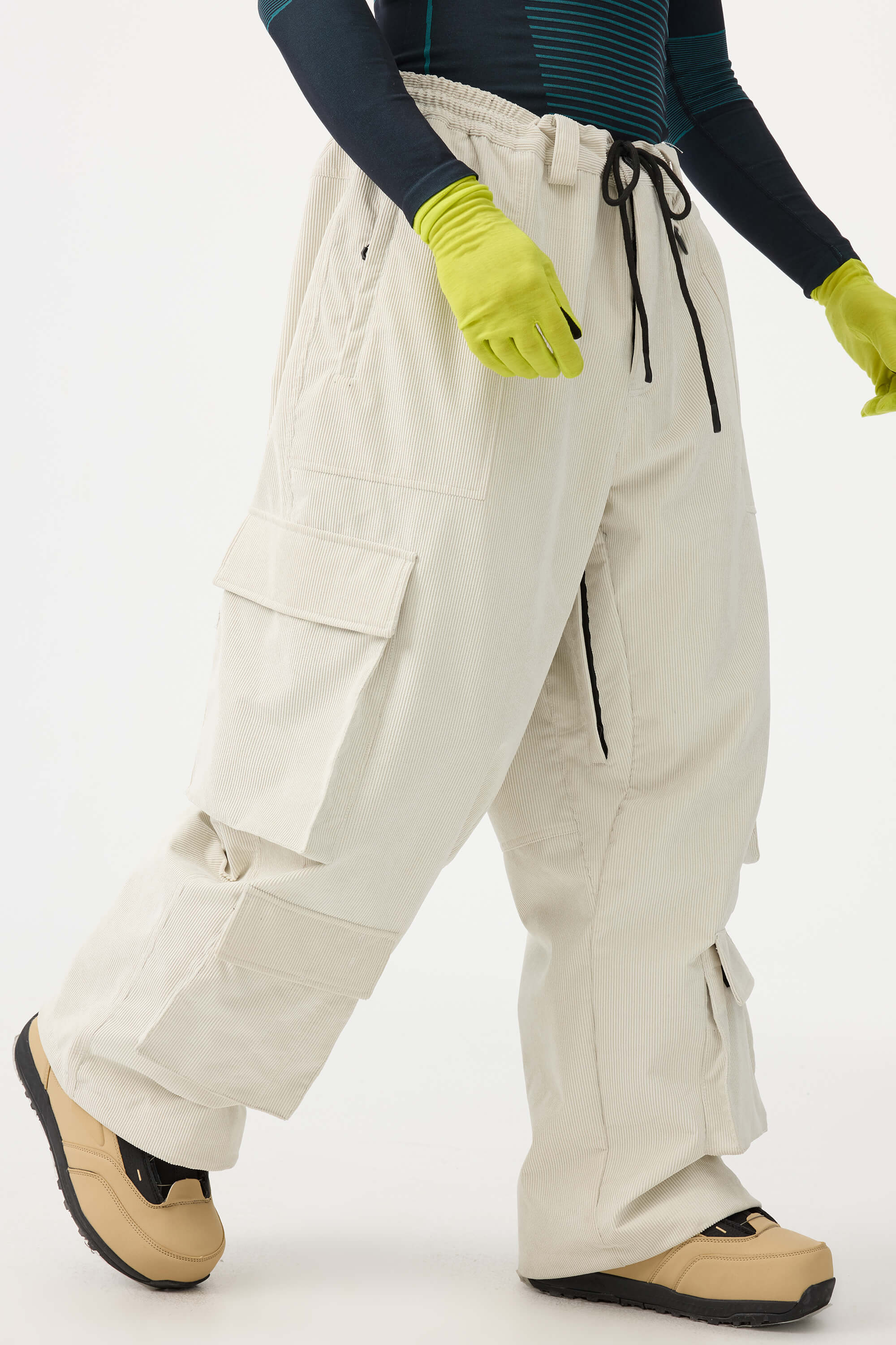 Men's Burgundy Baggy Multi-Pocket Ski Pants Corduroy Snow Pants