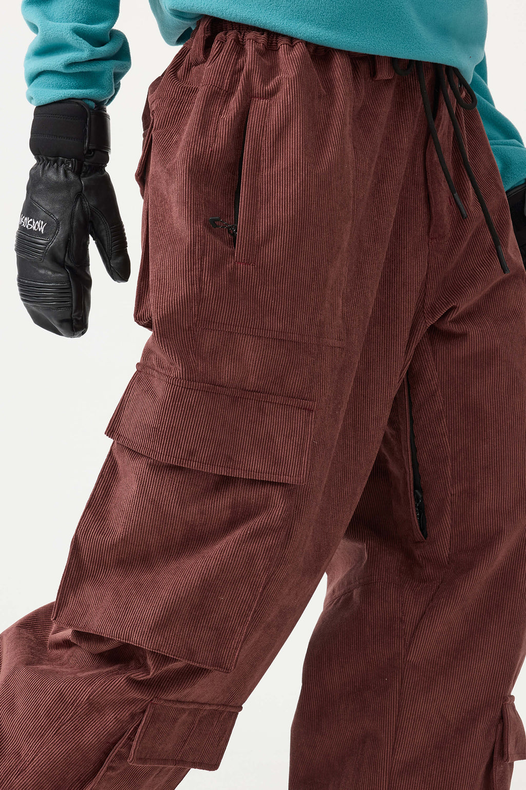Women's Black Baggy Multi-Pocket Ski Pants Corduroy Snow Pants