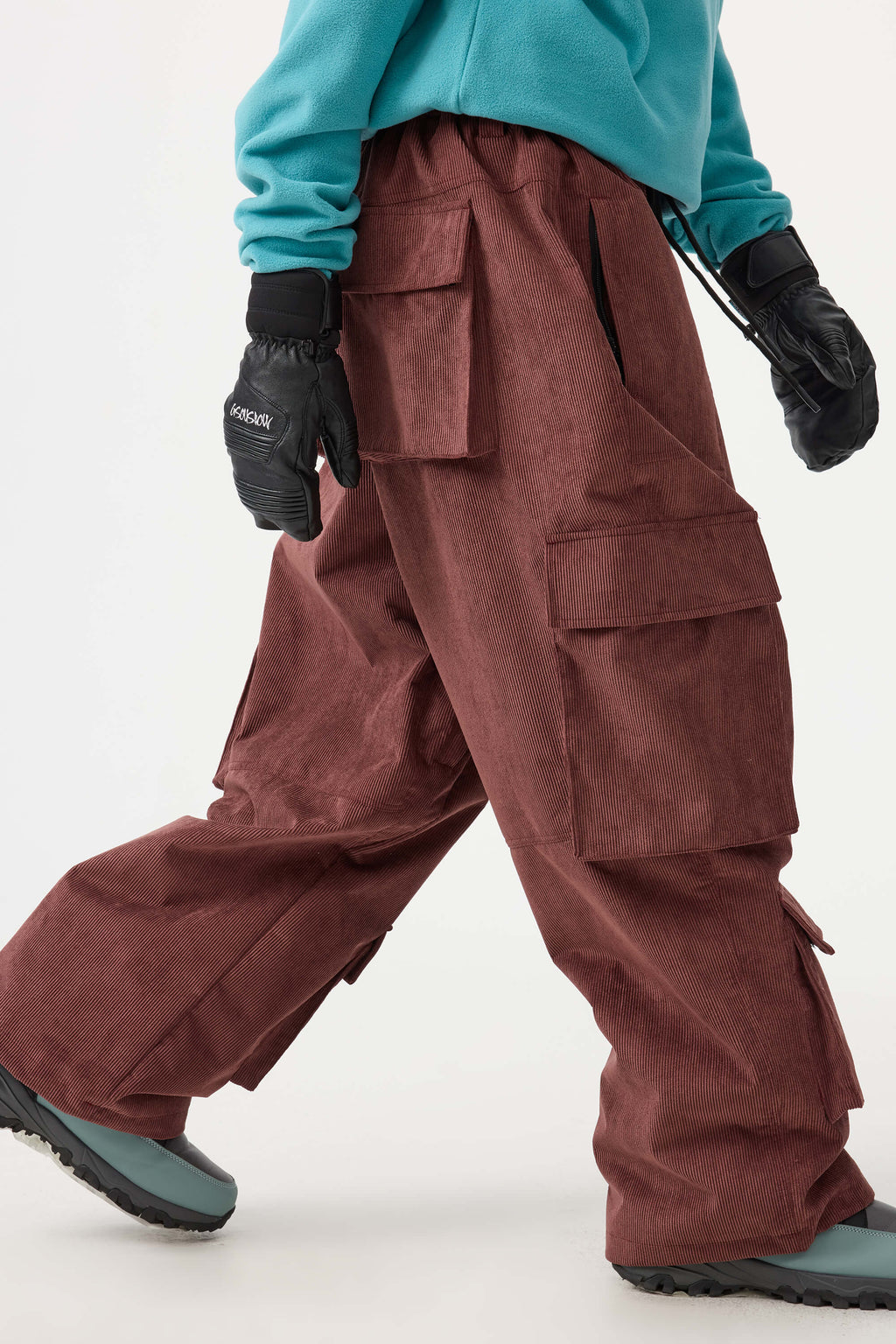 Women's Khaki Baggy Multi-Pocket Snow Pants Corduroy Ski Pants - Gsou Snow