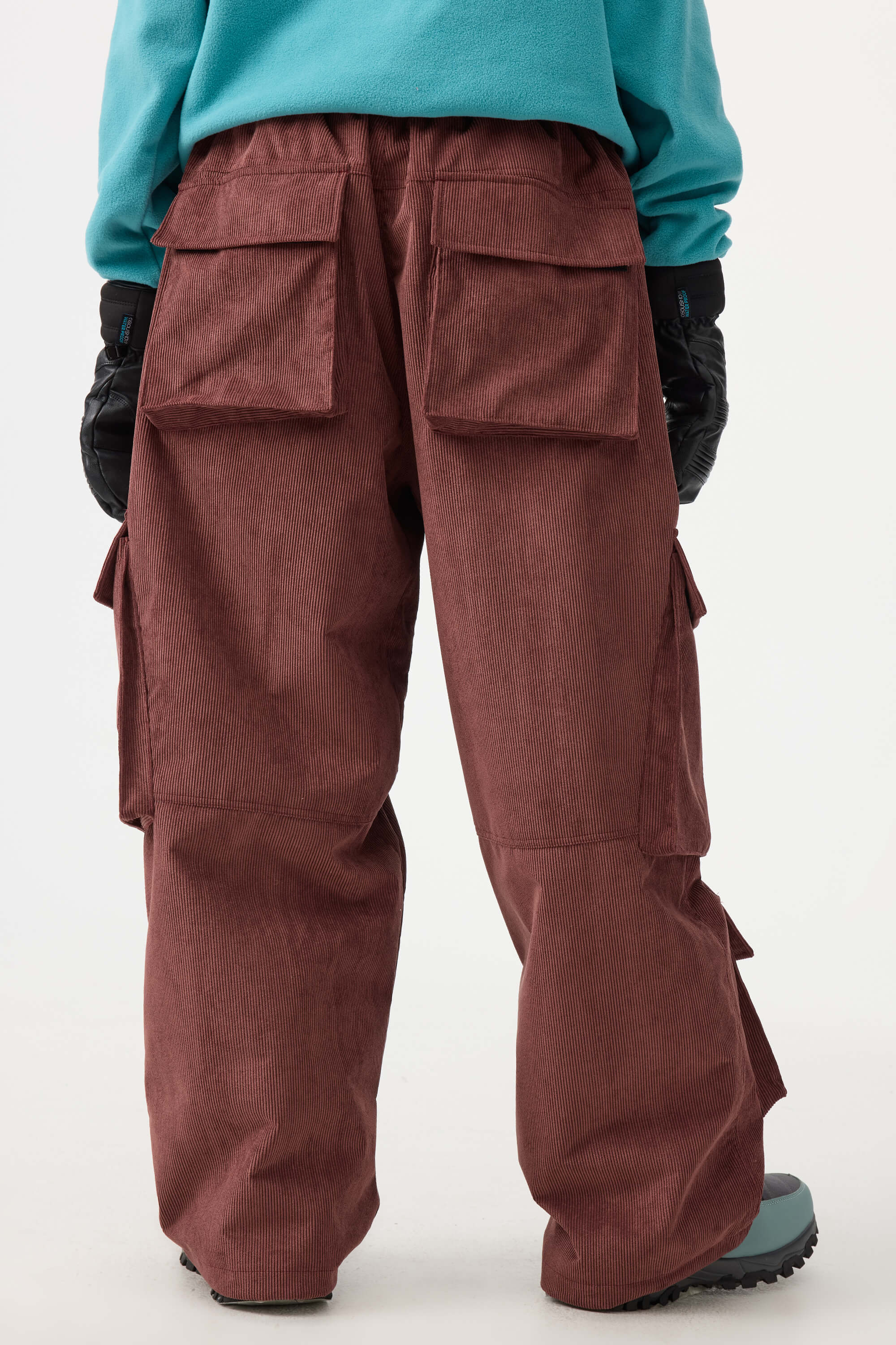 Women's Black Baggy Multi-Pocket Ski Pants Corduroy Snow Pants