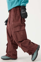 Women's Black Baggy Multi-Pocket Ski Pants Corduroy Snow Pants
