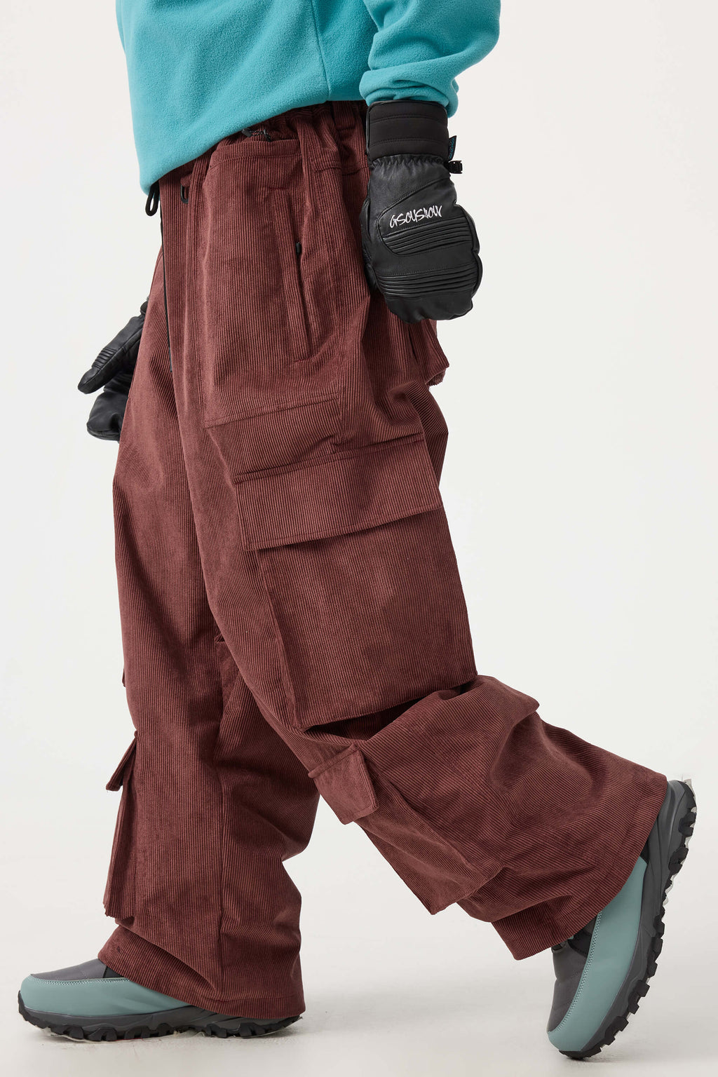Women's Beige Baggy Multi-Pocket Snow Pants Corduroy Ski Pants - Gsou Snow