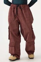 Men's Black Baggy Multi-Pocket Snow Pants Corduroy Ski Pants - Gsou Snow