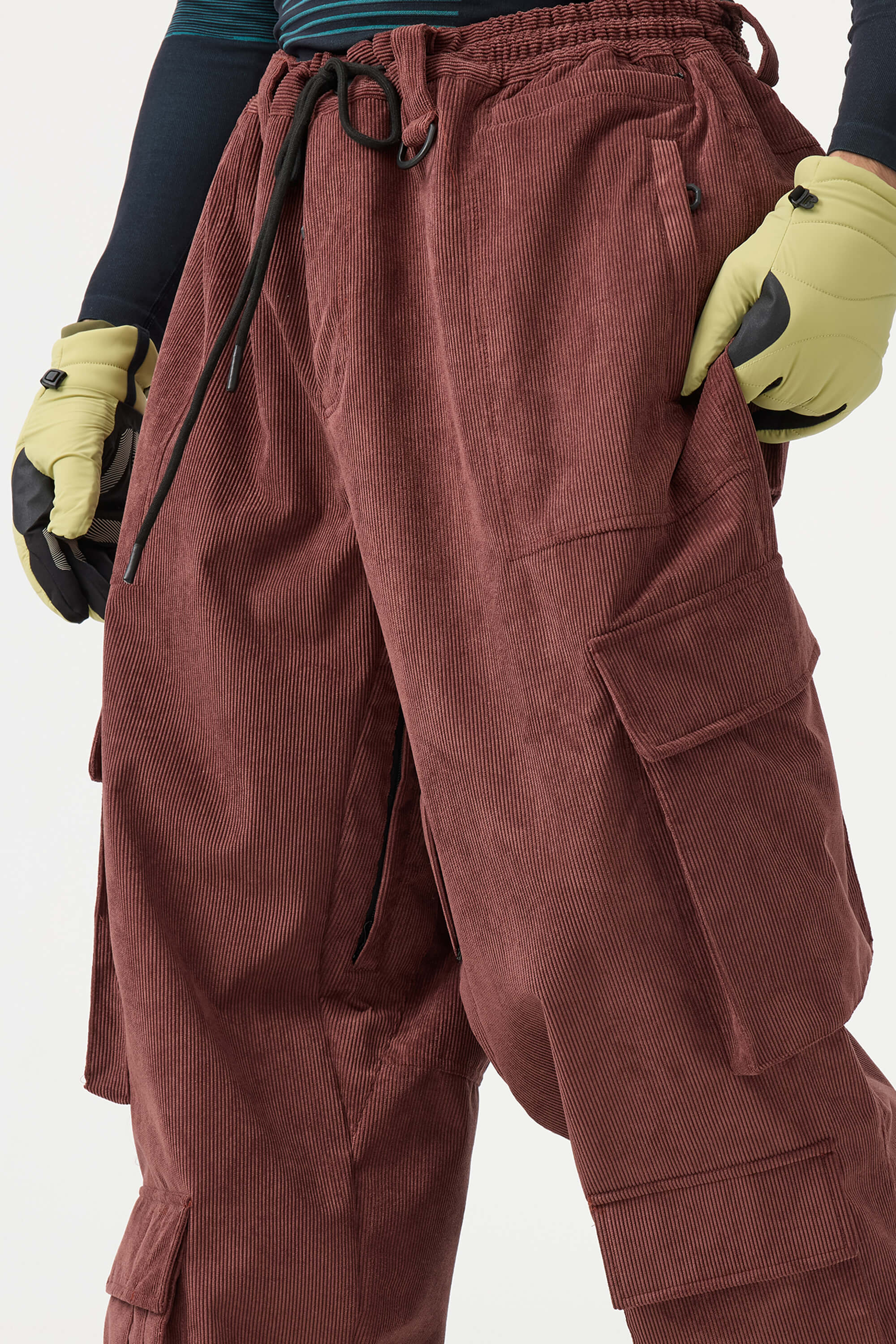 Men's Burgundy Baggy Multi-Pocket Ski Pants Corduroy Snow Pants Secondary image