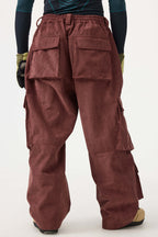 Men's Black Baggy Multi-Pocket Ski Pants Corduroy Snow Pants