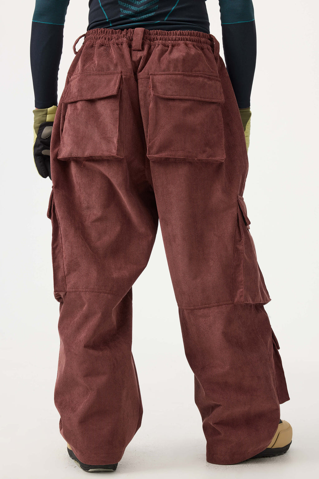 Men's Burgundy Baggy Multi-Pocket Snow Pants Corduroy Ski Pants - Gsou Snow