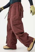 Men's Black Baggy Multi-Pocket Ski Pants Corduroy Snow Pants