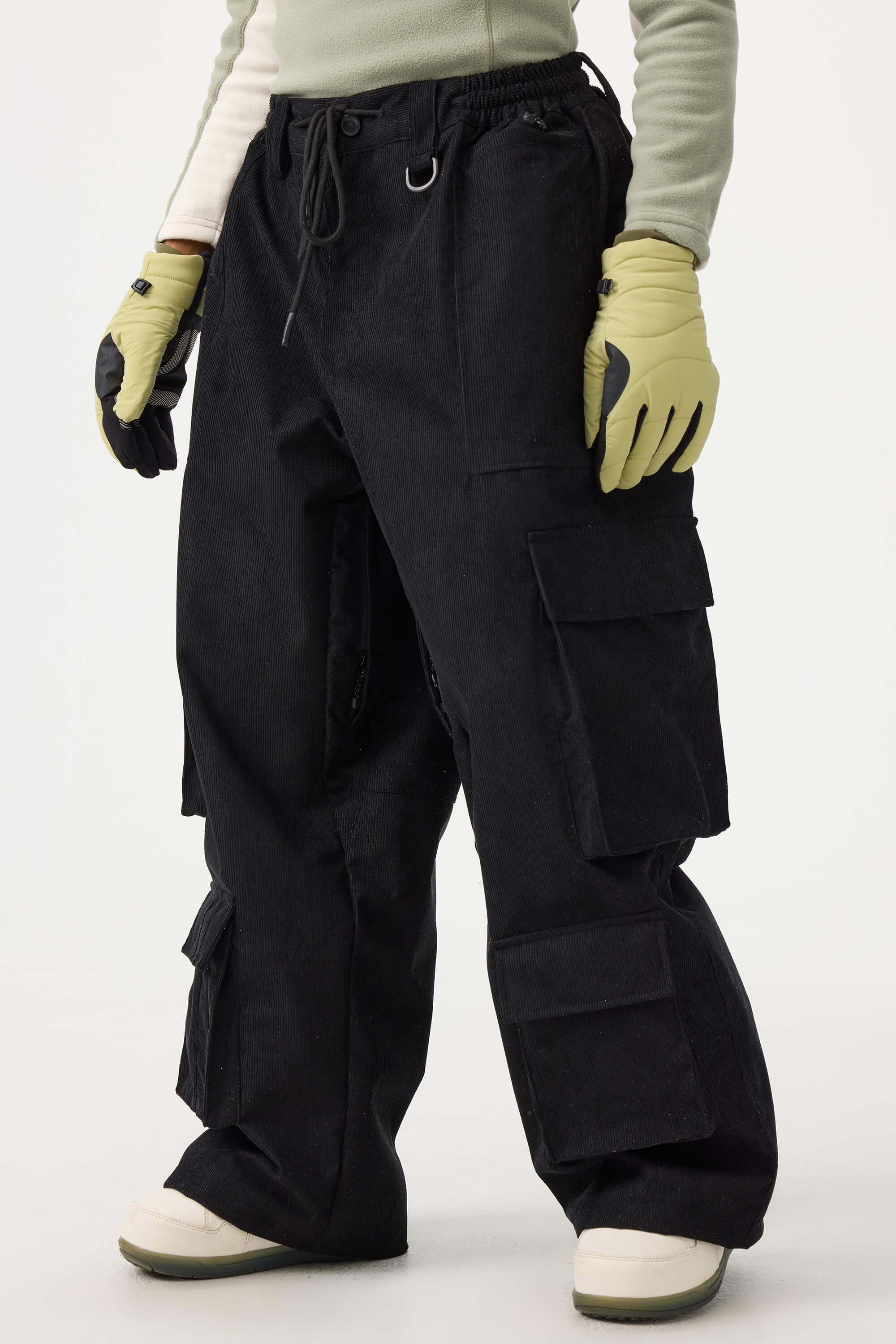 Women's Black Baggy Multi-Pocket Ski Pants Corduroy Snow Pants Main image