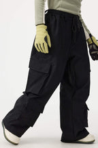 Women's Khaki Baggy Multi-Pocket Ski Pants Corduroy Snow Pants