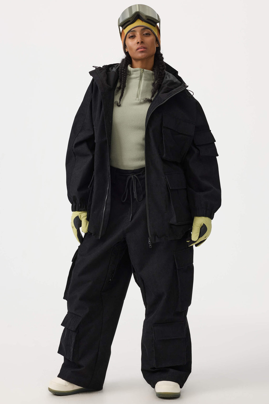 Women's Beige Baggy Multi-Pocket Snow Pants Corduroy Ski Pants - Gsou Snow