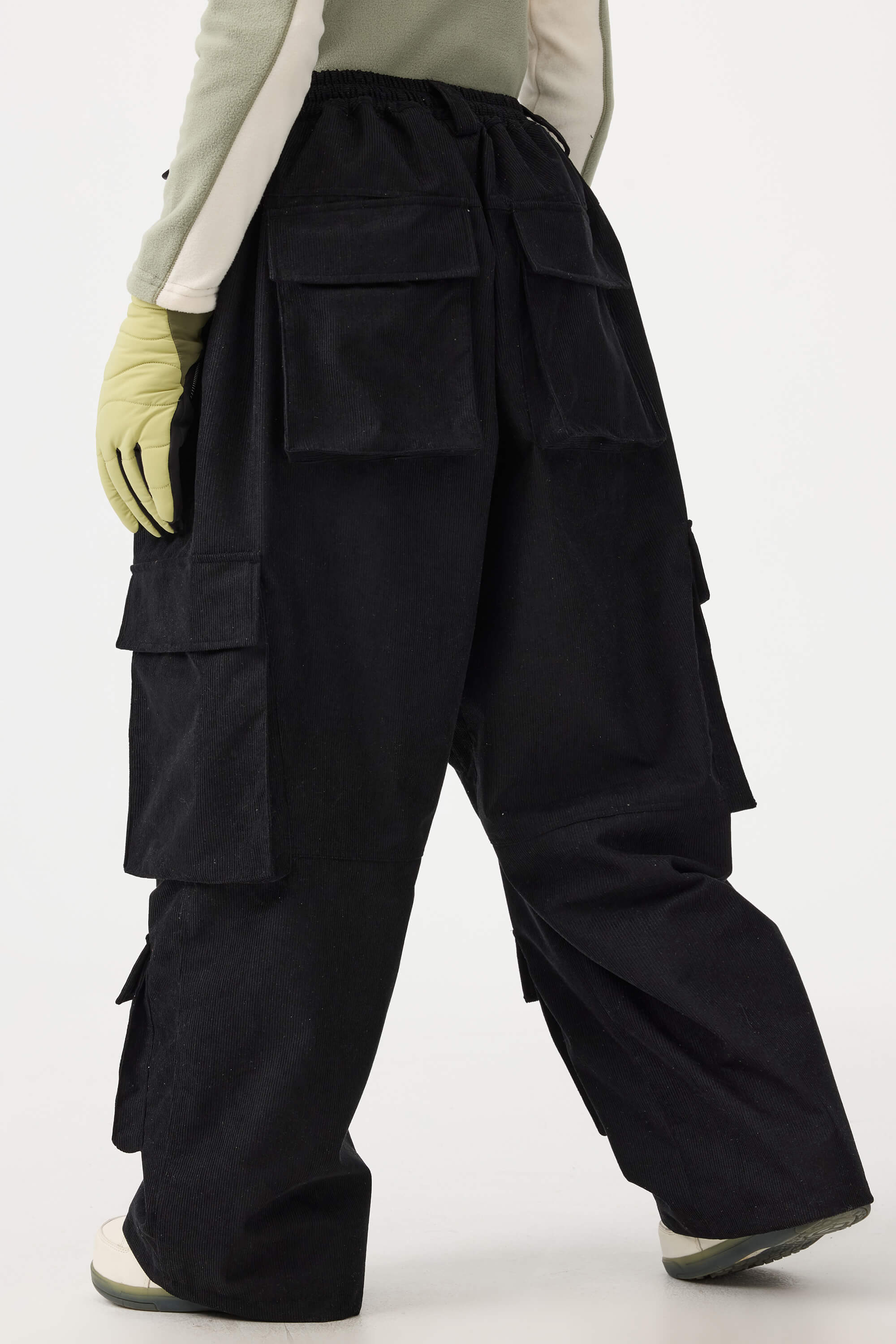 Women's Beige Baggy Multi-Pocket Ski Pants Corduroy Snow Pants