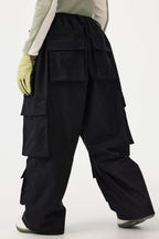 Women's Burgundy Baggy Multi-Pocket Ski Pants Corduroy Snow Pants