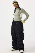 Women's Beige Baggy Multi-Pocket Snow Pants Corduroy Ski Pants - Gsou Snow