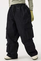 Women's Burgundy Baggy Multi-Pocket Ski Pants Corduroy Snow Pants
