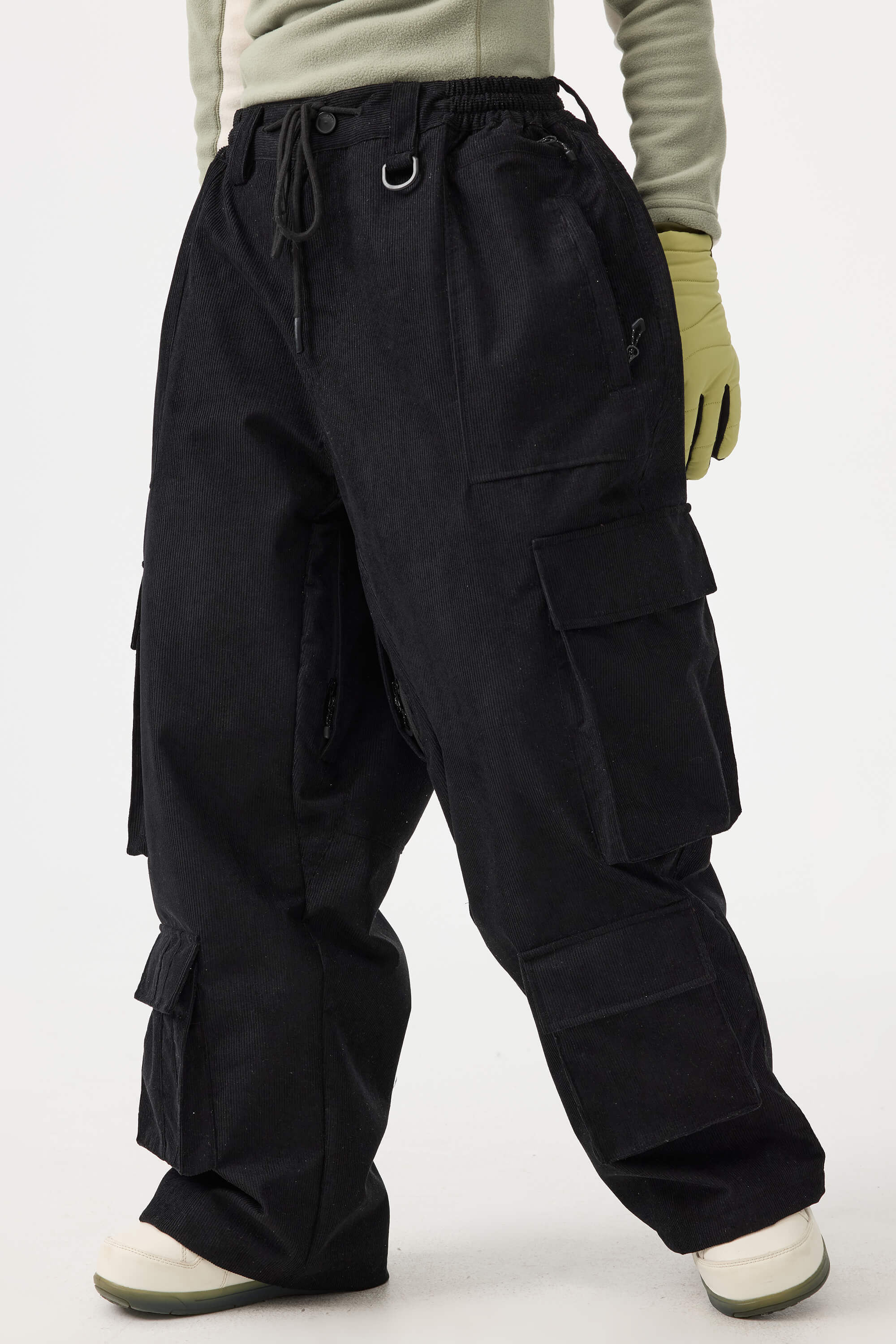 Women's Burgundy Baggy Multi-Pocket Ski Pants Corduroy Snow Pants