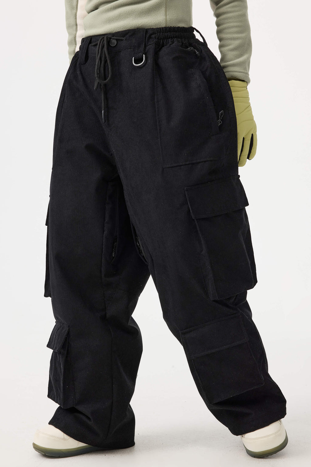 Women's Black Baggy Multi-Pocket Snow Pants Corduroy Ski Pants - Gsou Snow