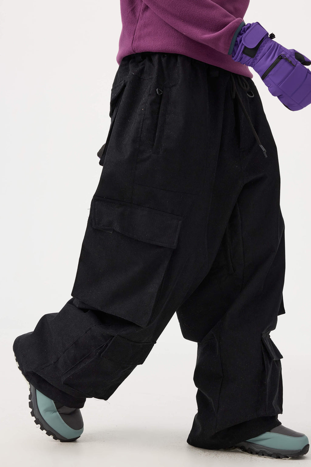 Men's Beige Baggy Multi-Pocket Snow Pants Corduroy Ski Pants - Gsou Snow