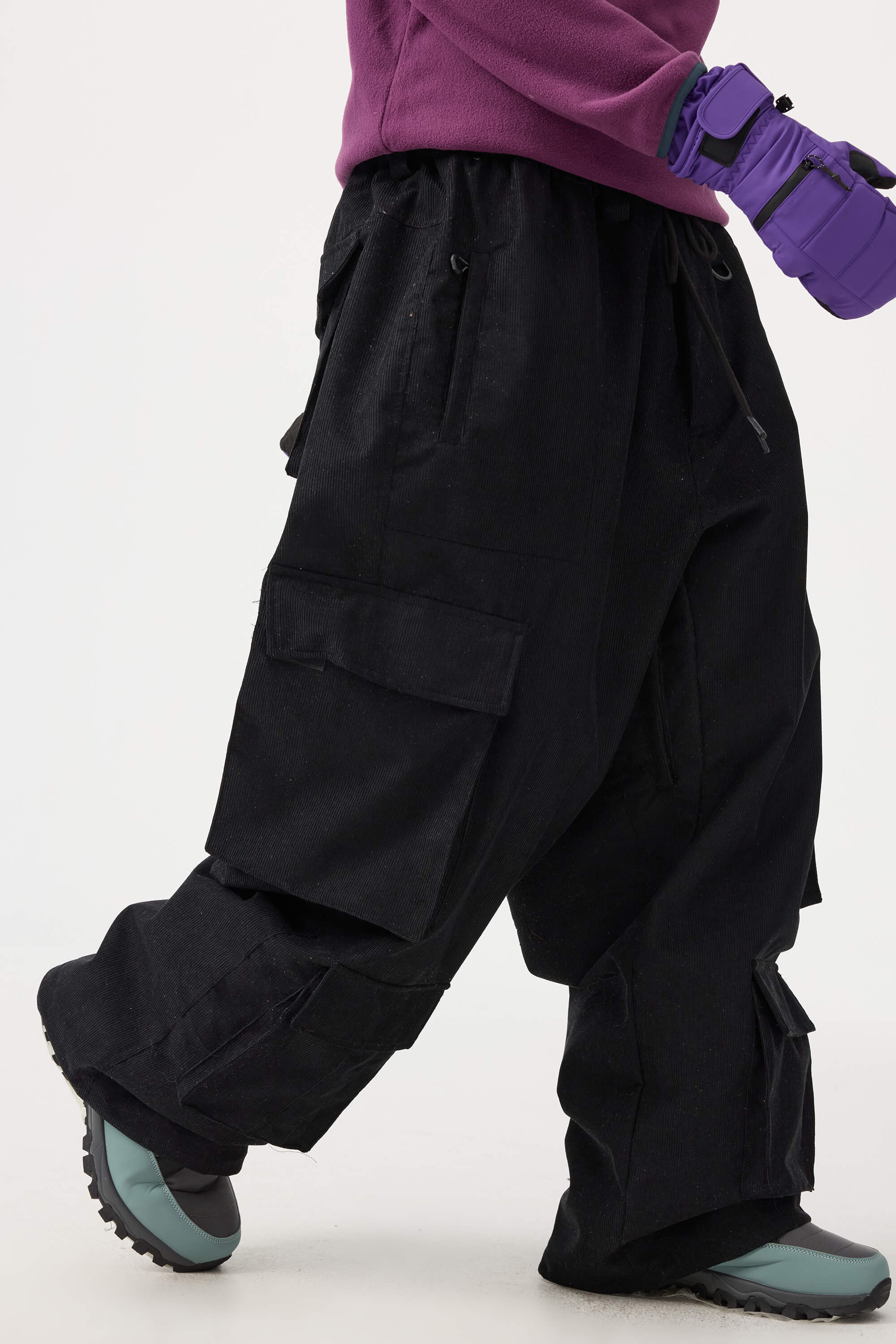Men's Black Baggy Multi-Pocket Ski Pants Corduroy Snow Pants Main image