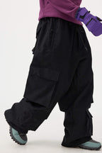 Men's Black Baggy Multi-Pocket Ski Pants Corduroy Snow Pants