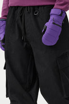 Men's Burgundy Baggy Multi-Pocket Ski Pants Corduroy Snow Pants