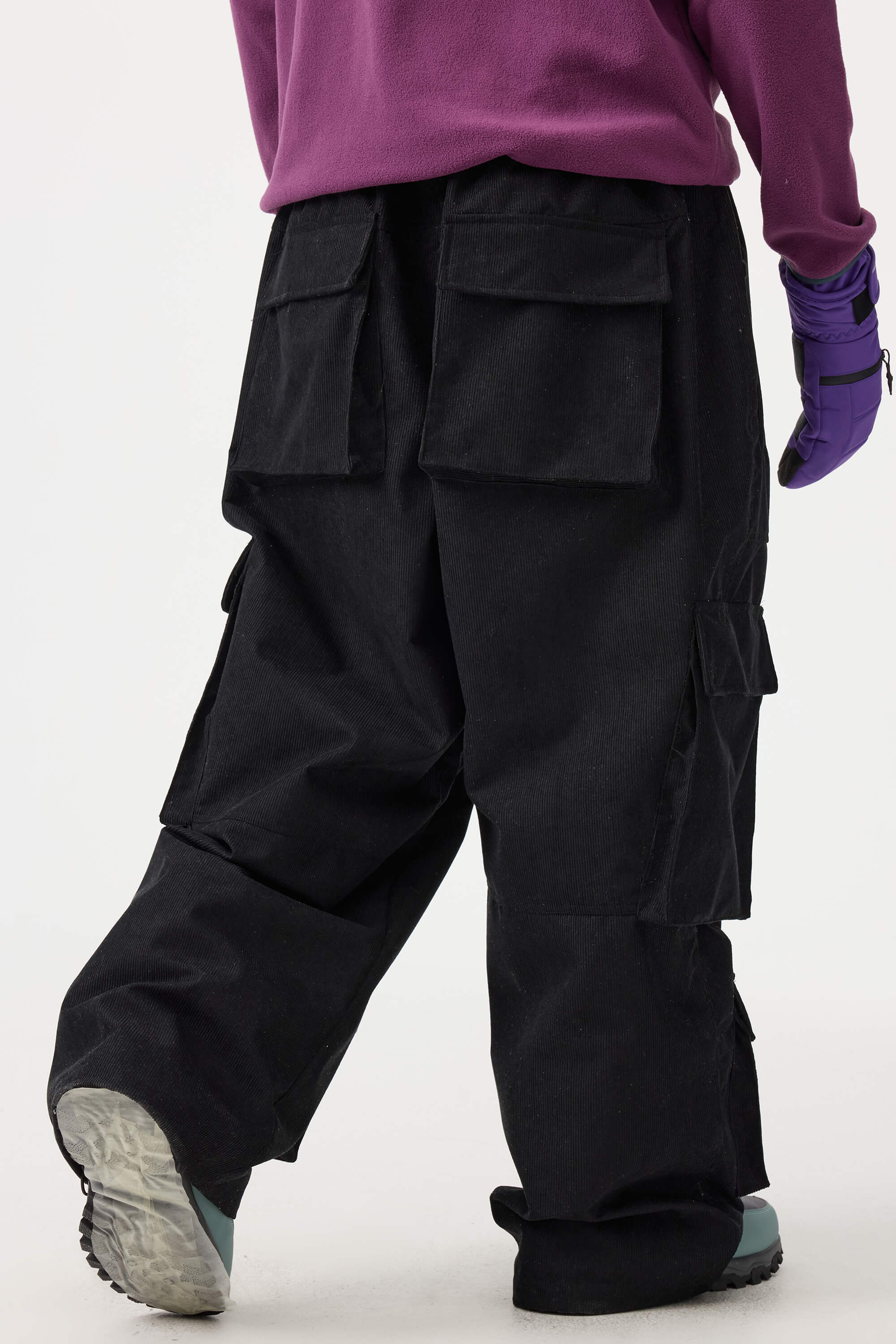 Men's Burgundy Baggy Multi-Pocket Ski Pants Corduroy Snow Pants