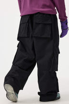 Men's Beige Baggy Multi-Pocket Ski Pants Corduroy Snow Pants